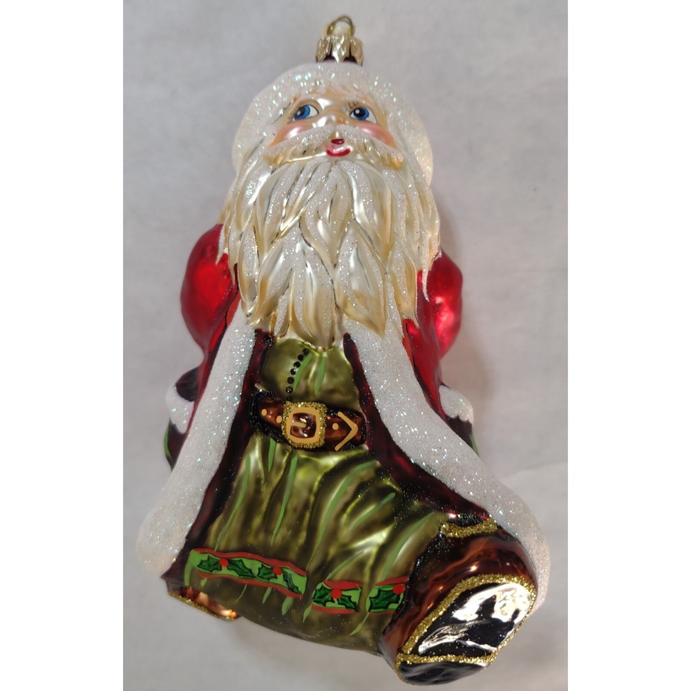 Glass Ornament "Strolling Santa" - Hand Painted in Poland - Radko Inspired
